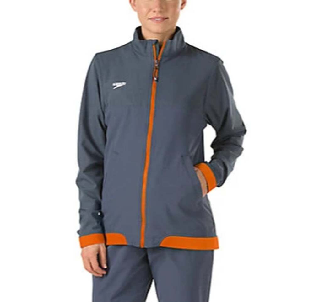 Speedo Women's Tech Warm-Up Jacket Orange Gray Quickdry Swim Training MEDIUM